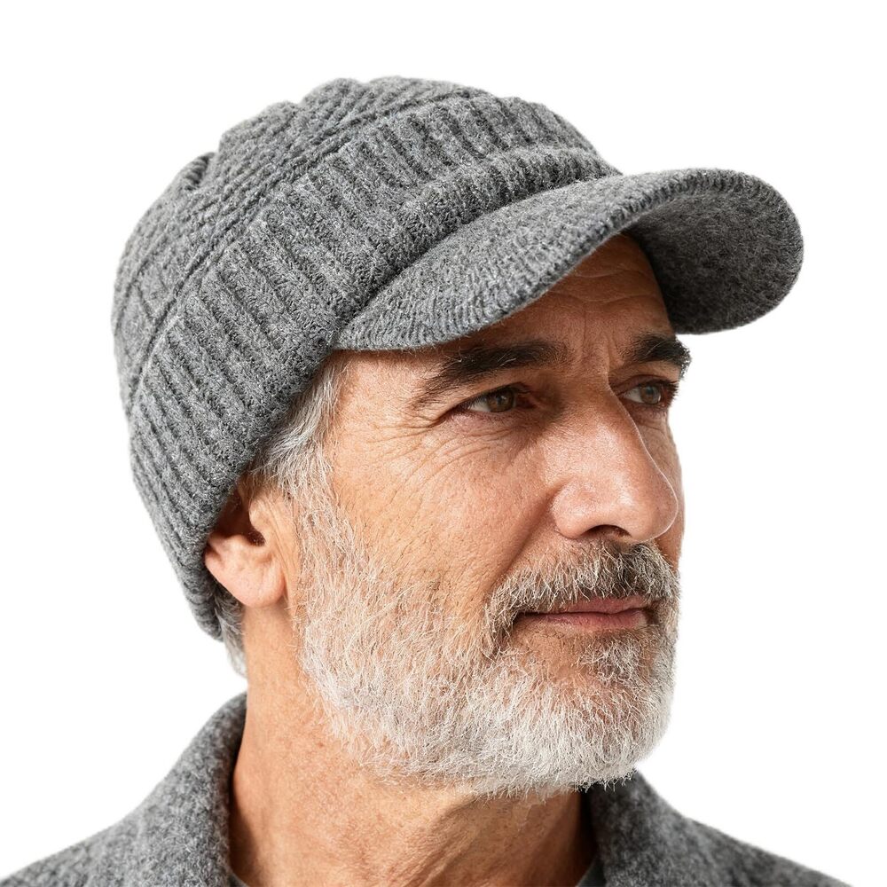 6297 Winter Hat with Visor Warm Double Woolen Ribbed Knit Hat Cuff Beanie